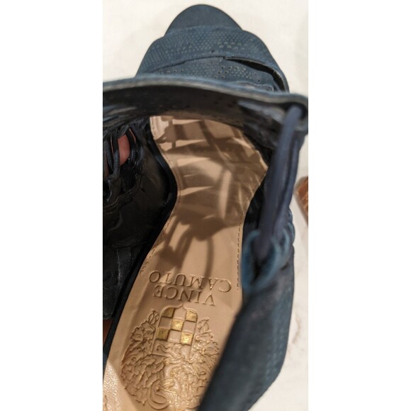 Women's Vince Camuto Eliaz Navy Blue Caged Peep Toe Cone Heel Sandals SZ 7 - Picture 13 of 14